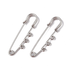 Color de Acero Inoxidable 304 alfileres de seguridad de acero inoxidable resistentes al deslustre, accesorios para broches, alfileres de falda escocesa con bucles triples para hacer alfileres de solapa, color acero inoxidable, 51x16x7 mm, agujero: 1.8 mm, pin: 1.3 mm