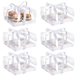 Белый 6 шт. складных бумажных коробок для хранения кексов с прозрачными крышками, с 1 рулонными полиэфирными лентами, белые, 18.5x18x10 см