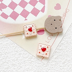 Персиковый Слойка Эмалированные бусины из сплава ко Дню святого Валентина, квадрат с сердцем, розовые, 11x11 мм, отверстие : 1.8 мм