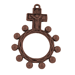 Red Copper Tibetan Style Alloy Pendants, For Easter, Crucifix Cross with Ring, Cadmium Free & Nickel Free & Lead Free, Red Copper, 46x32x4mm, Hole: 2mm, about 150pcs/1000g