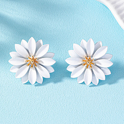 Белый Серьги сплава, цветок, золотые, белые, 29x29 мм