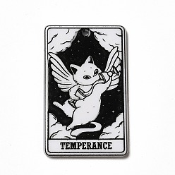 Черный Акриловые подвески с принтом на тему Таро, прямоугольник с подвесками в виде котов, воздержание xiv, 39x24x2.5 мм, отверстие : 1.8 мм