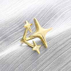 Настоящее золото 18K Латунные регулируемые манжеты для женщин, звезда, без кадмия и без свинца, реальный 18 k позолоченный, звезды: 25.5x21 mm, внутренний диаметр: американский размер 5 3/4 (16.3 мм)