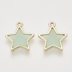 Medium Sea Green Epoxy Resin Pendants, with Light Gold Alloy Open Back Settings, Star, Medium Sea Green, 19x16.5x2.5mm, Hole: 1.5mm