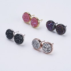 (52) Непрозрачная лаванда Серебристые серьги, с латунной найти, плоско-круглые, разноцветные, 9.5x16~16.5 мм , штифт: 0.8 мм