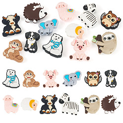 Mixed Shapes Силиконовые бусины с изображением мультяшных животных, фокусные бусы, разноцветные, разнообразные, 21~32x20~33x7~9.5 мм, отверстие : 2~3.5 мм