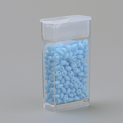 Deep Sky Blue 2-Hole Seed Beads, Czech Glass Beads, Oval, Deep Sky Blue, 5x3~3.5x2.5~3mm, Hole: 0.5mm, about 194pcs/box, Net Weight: 10g/box