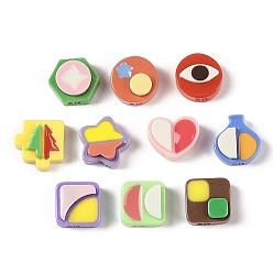 Mixed Color Opaque Resin Decoden Cabochons, Square & Heart & Star, Textured, Mixed Shapes, Mixed Color, 11.5~13.5x12~14.5x6~7mm