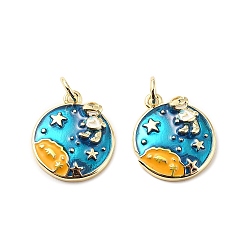 Human Латунь эмаль подвески, с прыжковых колец, плоские круглые прелести, стойки покрытие, реальный 18 k позолоченный, без свинца и без кадмия, долговечный, космонавт, 16.5x14x3.5 мм, отверстие : 3.3 мм