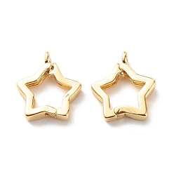 Настоящее золото 18K Кулоны из экологически чистой латуни с прозрачным кубическим цирконием, без свинца и без кадмия, звезда, реальный 18 k позолоченный, 15x13x3 мм, отверстие : 1.5 мм