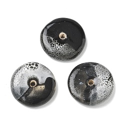 Black Vintage Handmade Two Tone Porcelain Beads, Disc, Flat Round, Black, 21~23x5~6mm, Hole: 2mm