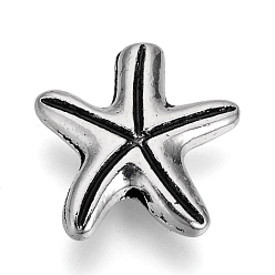 Antik Silber Farbe Tibetischer stil legierung perlen, cadmiumfrei und bleifrei, Seesterne / Seesterne, Antik Silber Farbe, 14x14x3.5 mm, Bohrung: 1 mm, ca. 830 Stk. / 1000 g