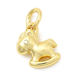 Настоящее золото 18K Латунь прелести, игрушечный конь-качалка, долговечный, стойки покрытие, с целью перехода в кольце, реальный 18 k позолоченный, 10.5x8.5x3.5 мм, отверстие : 3.2 мм