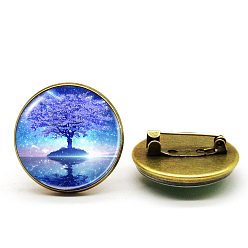 Античная Бронза Штифт из сплава, стеклянная плоская круглая брошь с деревом жизни, античная бронза, 25 мм