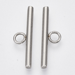 Stainless Steel Color Non-Tarnish 304 Stainless Steel Toggle Clasps Parts, Stainless Steel Color, Bar: 25x7x2.5mm, Hole: 3mm