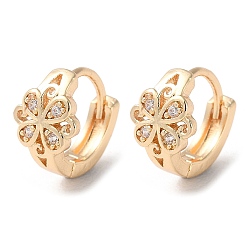 Light Gold Серьги-кольца из латуни с микропаве из кубического циркония, цветок, золотой свет, 10x7 мм