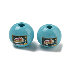 Небесно-голубой Набивные деревянные европейские бусины, бусины с большим отверстием, круглые, голубой, 16~16.5x14.5~15 мм, отверстие : 4 мм