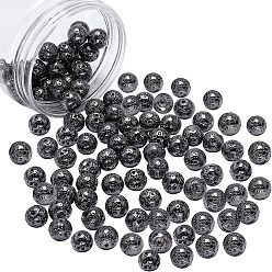 Gunmetal Plated Electroplated Natural Lava Rock Beads, Round, Bumpy, Gunmetal Plated, 10~11mm, Hole: 1mm, 76pcs/box