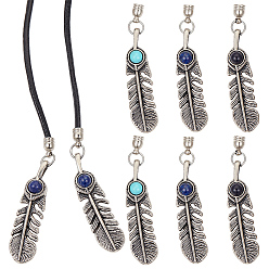 Античное Серебро 3 пары 3 модели с натуральными и синтетическими драгоценными камнями и наконечниками из сплава, перо, античное серебро, 59.5~60 мм, 1 пара / стиль