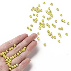 Yellow Glass Seed Beads, Opaque Colors Lustered, Round, Yellow, 4mm, Hole: 1.5mm, about 4500pcs/pound