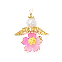 Орхидея Подвески-ангелы из стеклянного бисера ручной работы, с крылом из акрила и сплава и медной проволокой, сиреневые, 38x30.5x8 мм, отверстие : 2.5 мм