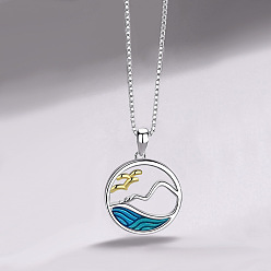 Стально-синий Подвески из латуни с эмалью в виде моря и гор ко Дню святого Валентина для женщин., золотых и платиновых, стальной синий, 15.75 дюйм (40 см)