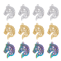 (52) Непрозрачная лаванда 12 шт. 3 цвета 304 подвески из нержавеющей стали, лошадь, разноцветные, 31.5x22.5x2 мм, отверстие : 2 мм, 4 шт / цвет