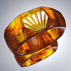 Shell Shape Ocean 304 Stainless Steel Resin Bangles, Golden, Chocolate, Shell Shape, Inner Diameter: 2.36 inch(6cm)