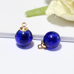 Синий Стеклянные подвески с эфирным маслом, с золотистой петлей, круглые, синие, 8 мм