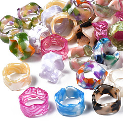 (52) Непрозрачная лаванда Манжета из полимерной волны, открытое кольцо с широкой полосой для женщин, разноцветные, размер США 6 3/4 (17.1 мм)