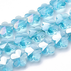 Светло-Голубой Гальванические стеклянные бусины, с покрытием AB цвета, граненые, цветка сливы, Небесно-голубой, 13x13.5x8.5 мм, отверстие : 1 мм