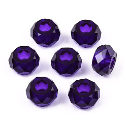 Indigo Transparent Resin Beads, Large Hole Beads, Faceted, Rondelle, Indigo, 14x8mm, Hole: 5.5mm