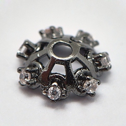 Черный Цвет Металла Латунные микро проложить кубического циркония Шапочки, безлепестковый, металлический черный , 8x3 мм, отверстие : 1 мм