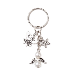 Античный Серебристый & Платиновый Акриловые брелки, с подвесками из сплава и железными брелоками для ключей, ангел, старинное серебро и платина, 7.2 см