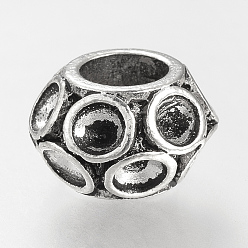 Античное Серебро Тибетский стиль сплава европейские шарики горный хрусталь настройки, бусины с большим отверстием, без свинца, рондель, античное серебро, 10.5x7 мм, отверстие : 5 мм, пригодный для стразов 3 мм, Около 540 шт / 1000 г