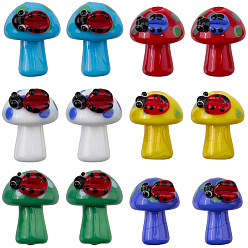 Gemischte Farbe 12pcs 6 Farben handgemachte Lampwork Perlen, Marienkäfer mit Pilz, Gemischte Farbe, 18.5~19.5x15.5~17x15.5~17 mm, Bohrung: 1.2~2 mm, 2 Stk. je Farbe