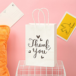 Белый Бумажные пакеты для хранения с ручкой на тему дня благодарения, прямоугольник со словом спасибо, белые, 11x6x15 см