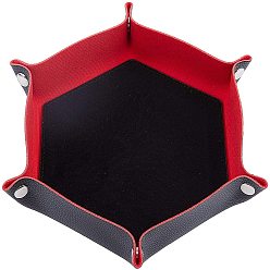 Black PU Leather Dice Tray, Mat Dice Holder, Metal Dice Rolling Tray, with Metal Bottons, Storage Box for Rolling Dice Games, Hexagon, Black, 20.6x23.8x4.1cm, Unfold: 248x276x6mm