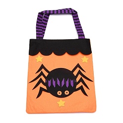 Spider Non-woven Fabrics Halloween Candy Bag, Trick or Treat Tote, with Handles, Gift Bag Party Favors for Kids Boys Girls, Rectangle, Sandy Brown, Spider Pattern, 41x21x0.3cm