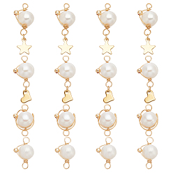 Golden 16Pcs 4 Style Natural Cultured Freshwater Pearl Pendants, with Brass Beads and Copper Wire, Mixed Shape, Golden, 18~32x9~14x9~11mm, Hole: 1.5~2mm, 4pcs/style