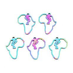 Rainbow Color Placage ionique (ip) 201 pendentifs en acier inoxydable, carte de l'afrique, couleur arc en ciel, 27x20x1.5mm, Trou: 1.8mm