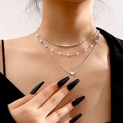 Сердце Многослойные ожерелья из искусственного жемчуга, ювелирные изделия из сплава для женщин, сердце, 17.72 дюйм (45 см)