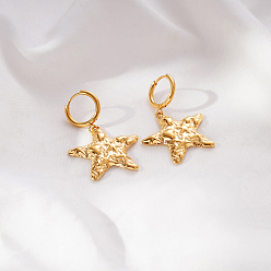 Étoile  Boucles d'oreilles pendantes créoles en acier inoxydable pour femmes, réel 304 k plaqué or, étoiles, 18mm