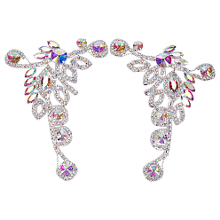 Хрусталь AB 2 шт. 2 стили украшения из цветочного сплава со стразами, хрусталь AB, 146x111x8.5 мм, 1 шт / стиль