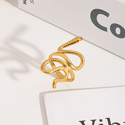 Золотой 304 открытые манжеты из нержавеющей стали для женщин, змея, золотые, 37.5 мм, внутренний диаметр: 18 мм