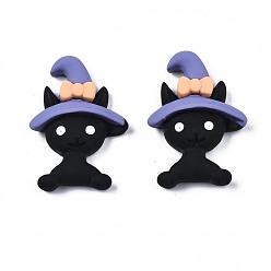 Black Opaque Resin Cabochons, Magic Cat, Black, 24.5x17x6mm