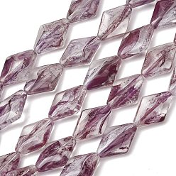 Púrpura Cuentas de murano transparente hechas a mano, rombo, púrpura, 27~27.5x17.5x7.5 mm, agujero: 1.2 mm, sobre 10 unidades / cadena, 10.59~10.75'' (26.9~27.3 cm)