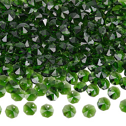 Lime Green 240Pcs Electroplate Glass Faceted Octagon Links Connector Charms, for Chandelier Prism Beads Chain, DIY Craft Jewelry Decoration, Lime Green, 14x14x7.5mm, Hole: 1.6mm