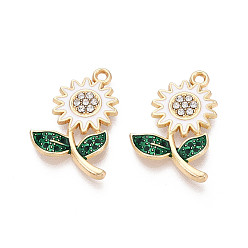 Белый Подвески из сплава со стразами и эмалью, , золотые, без кадмия, без никеля и без свинца, белые, 26x17x3 мм, отверстие : 1.8 мм