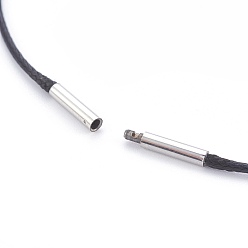 Black Waxed Cord Necklace Making, with Stainless Steel Clasps, Black, 18.11 inch(46cm), 1.3mm